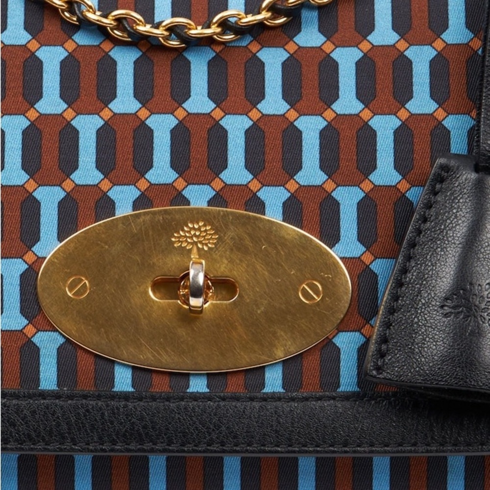 Mulberry Lily Geometric Blue and Brown Bag with Gold Accent - Picture 8 of 9